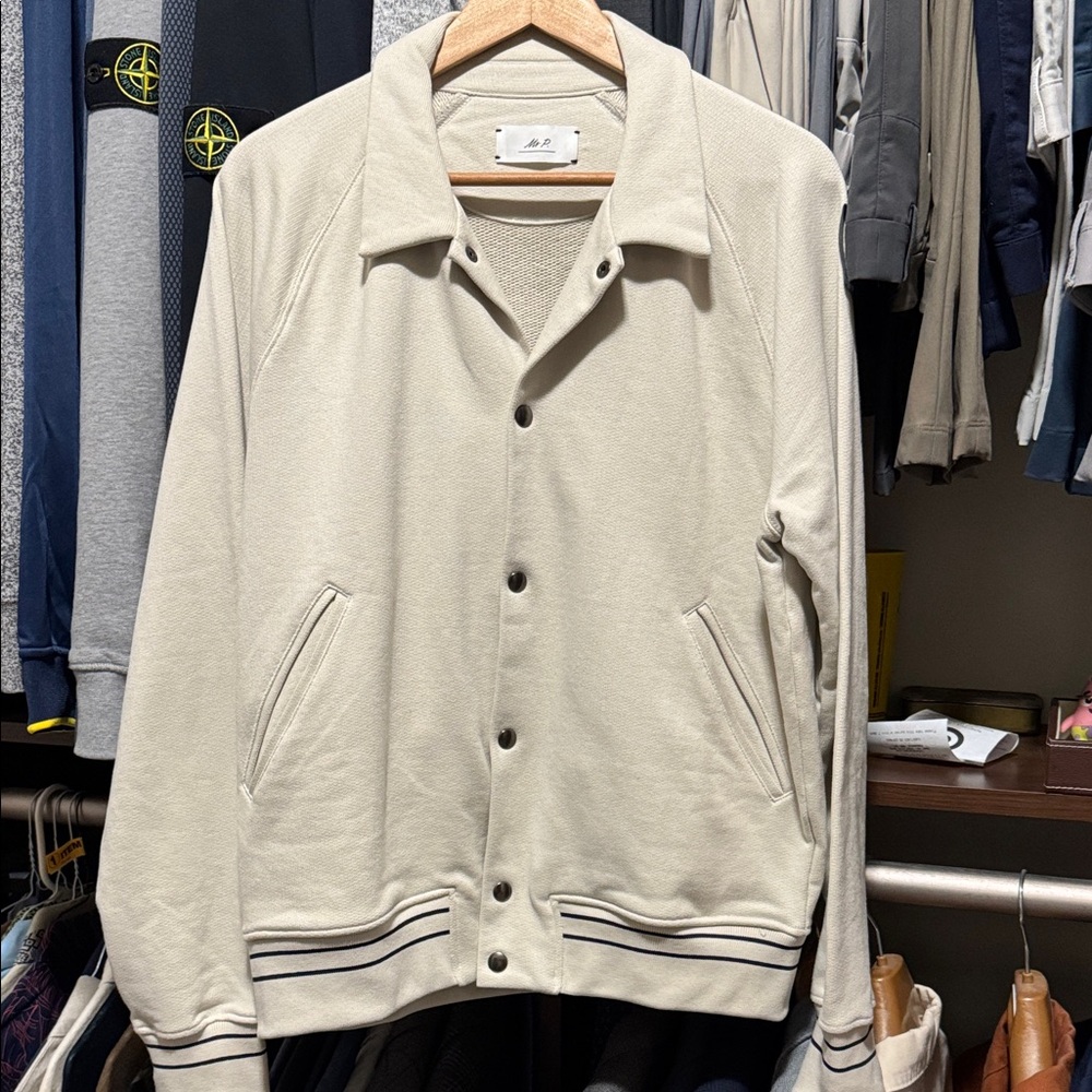 Men's cream varsity jacket, 100% cotton, made in Portugal, M, NWT / Mr. Porter